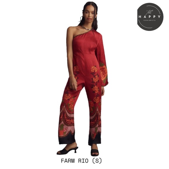 FARM Rio Satin Floral One-Shoulder Jumpsuit (S)
